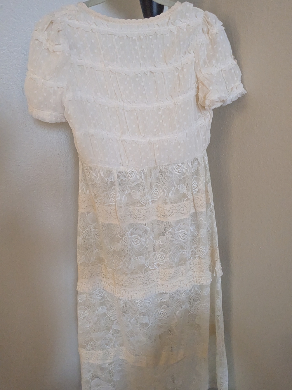MOTF Ivory Lace Maxi Dress with Dot-Chiffon Bodice